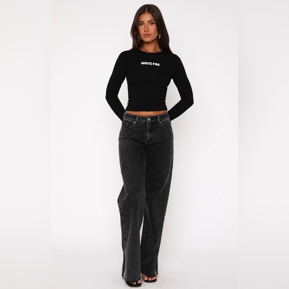 White Fox Baggy Black Acid Wash Jeans - Picture 1 of 7